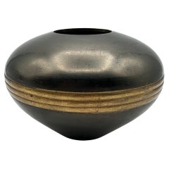 Vintage Small Round Two Tone Metal Art Deco Style Vase
