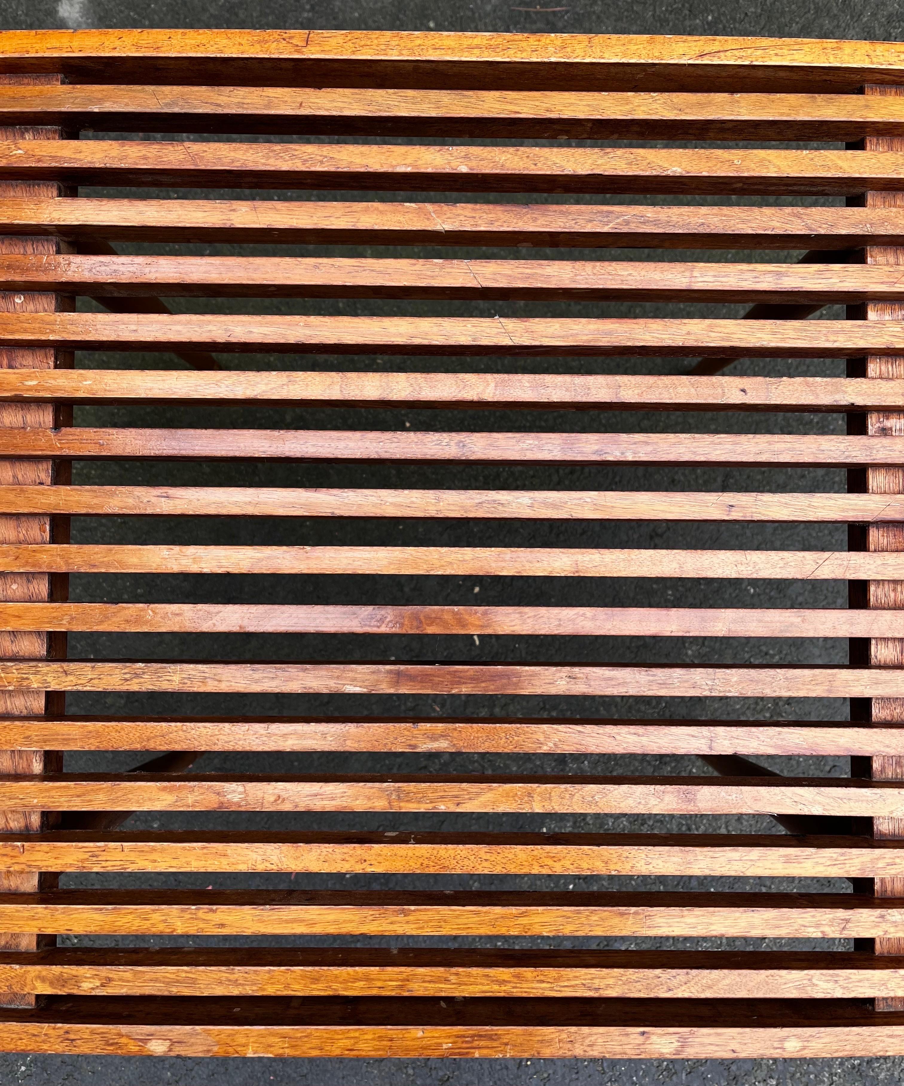 Vintage Small Slatted Bench on Tapered Legs by Mel Smilow 3