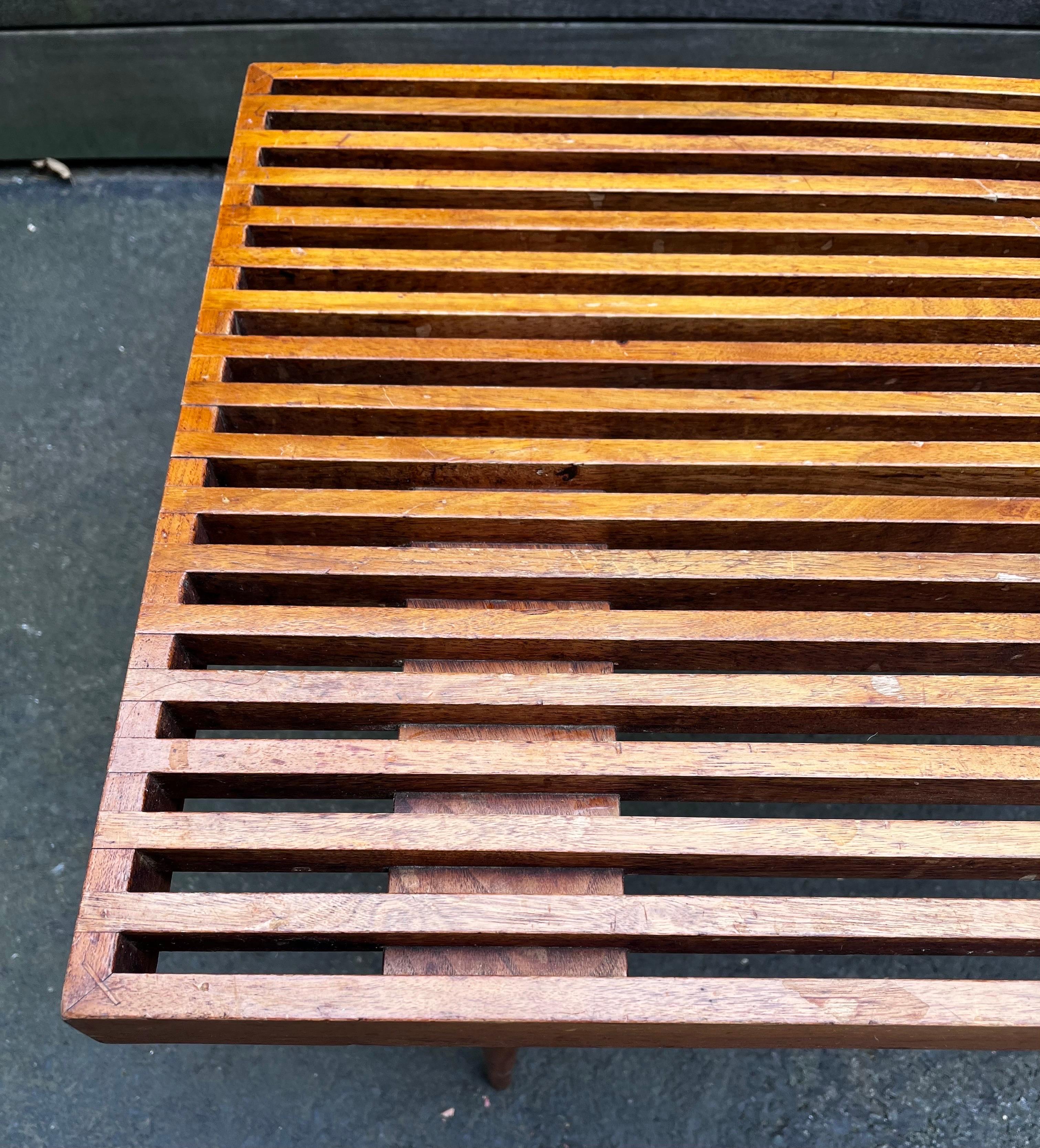 Vintage Small Slatted Bench on Tapered Legs by Mel Smilow 6