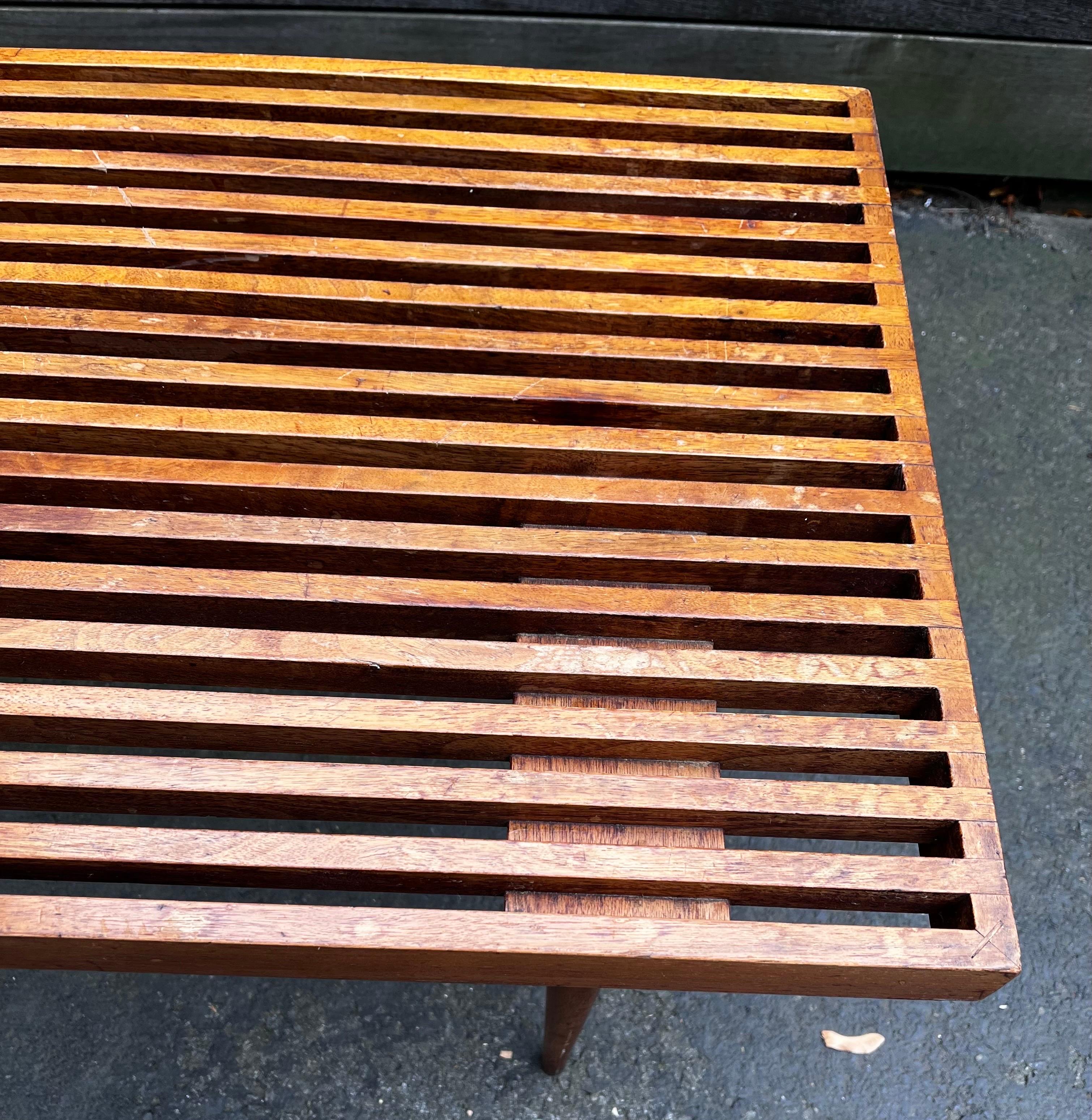 Vintage Small Slatted Bench on Tapered Legs by Mel Smilow 9