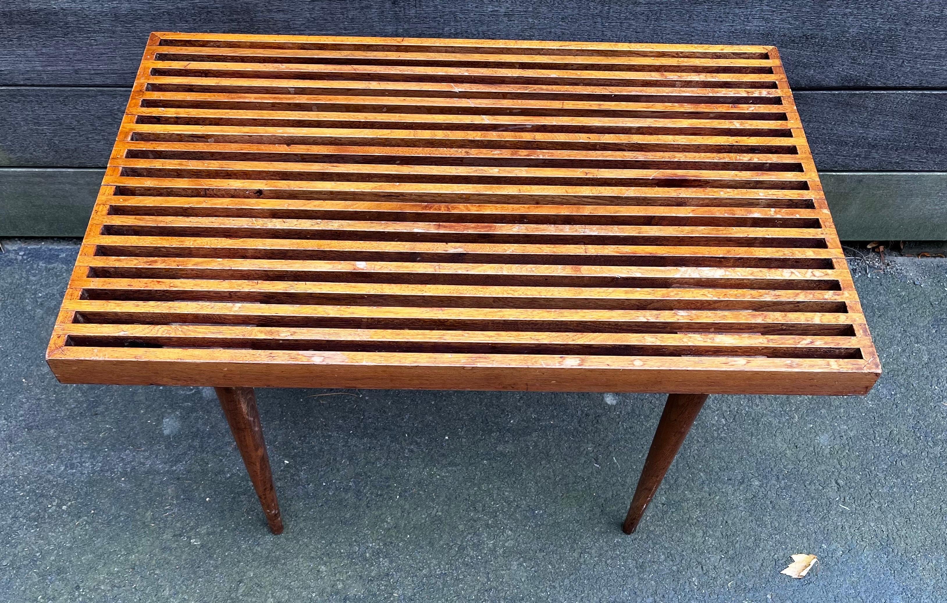Vintage Small Slatted Bench on Tapered Legs by Mel Smilow 10