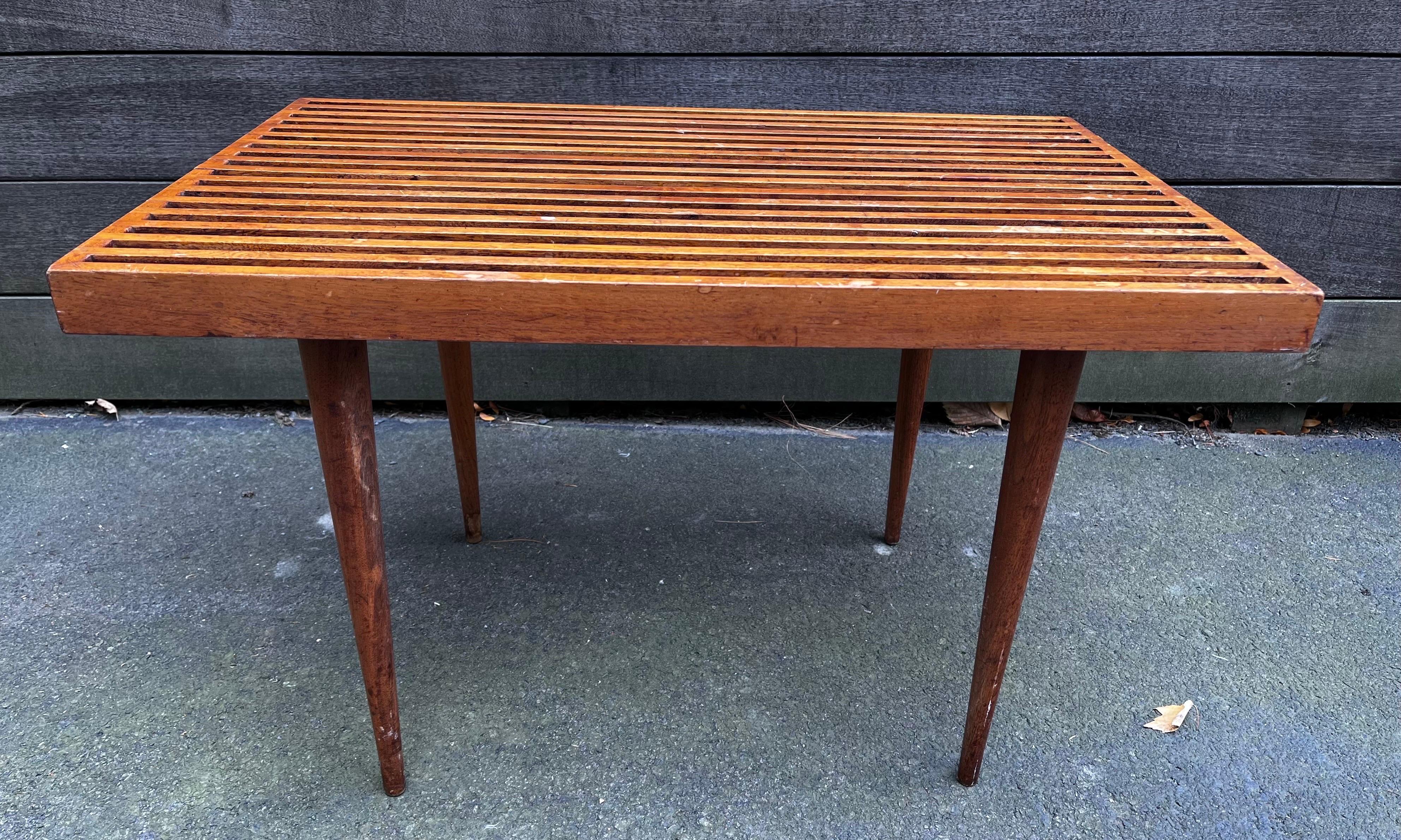 Vintage Small Slatted Bench on Tapered Legs 
Mel Smilow, circa 1956

