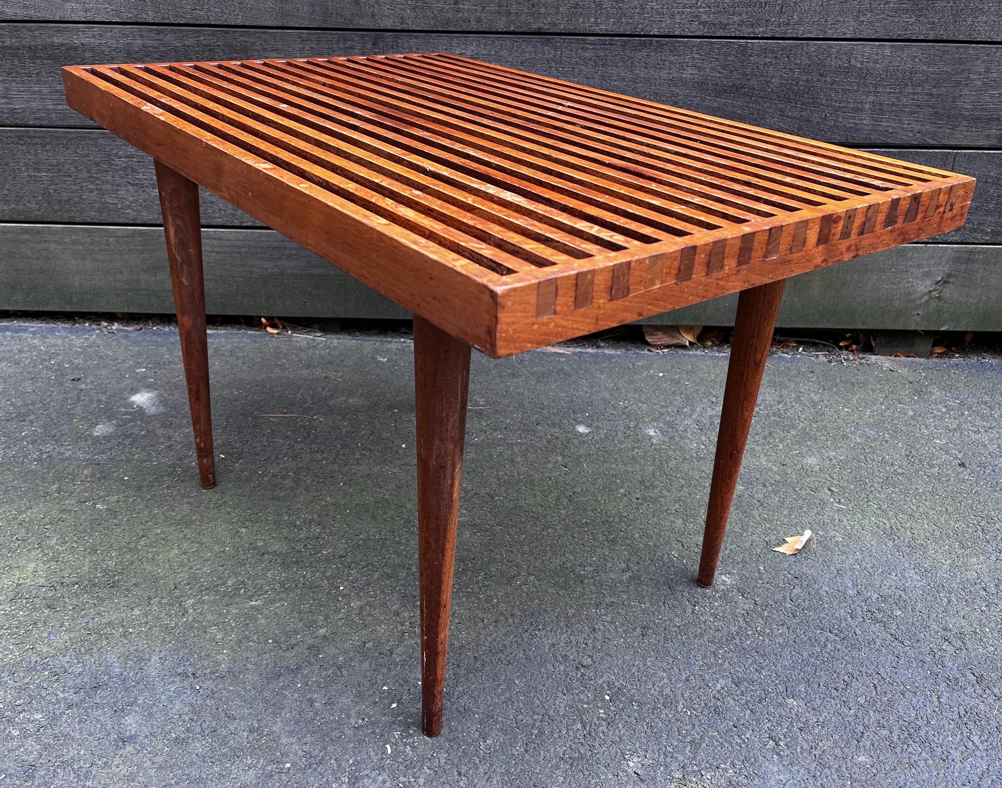 American Vintage Small Slatted Bench on Tapered Legs by Mel Smilow