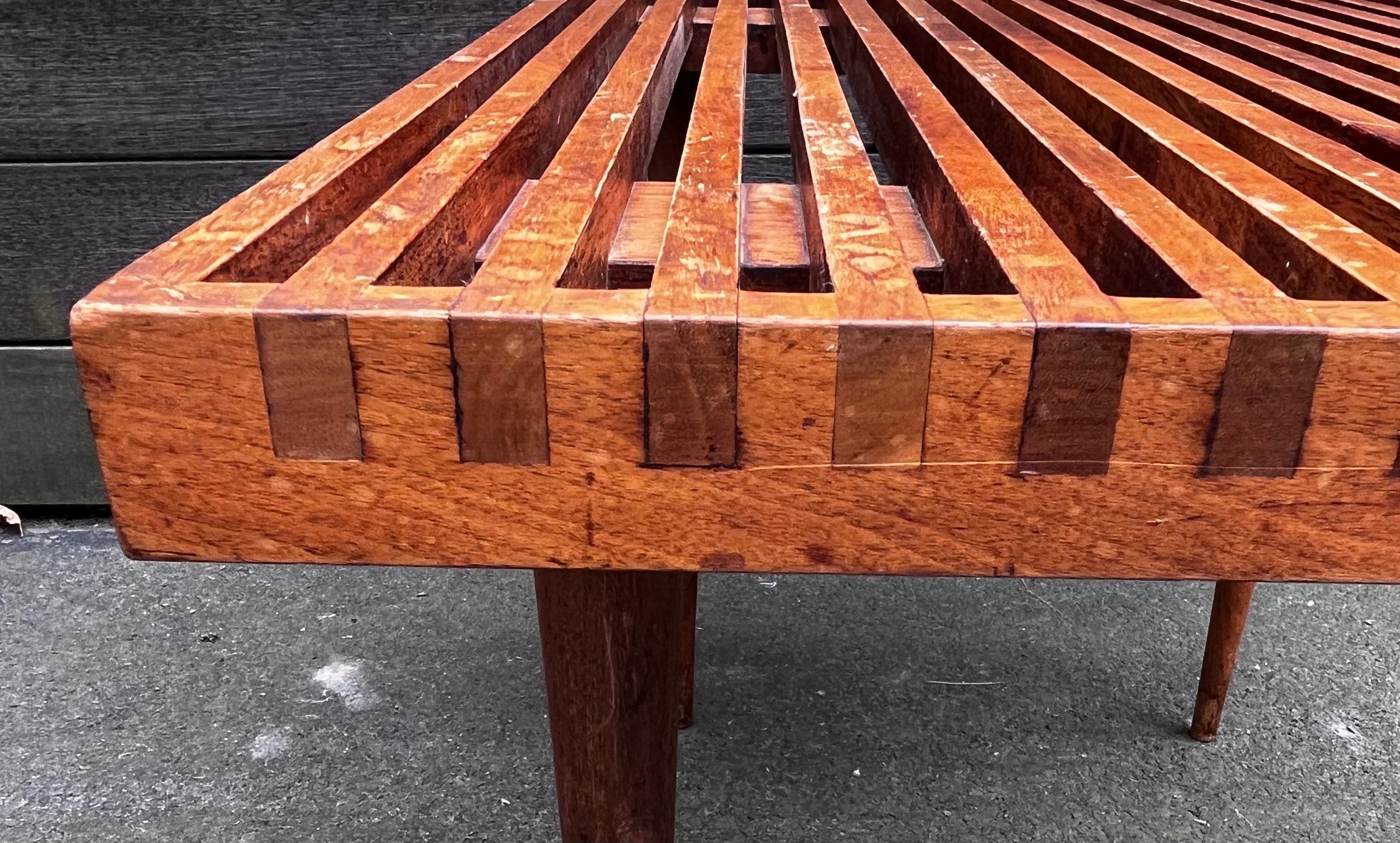 Vintage Small Slatted Bench on Tapered Legs by Mel Smilow 1