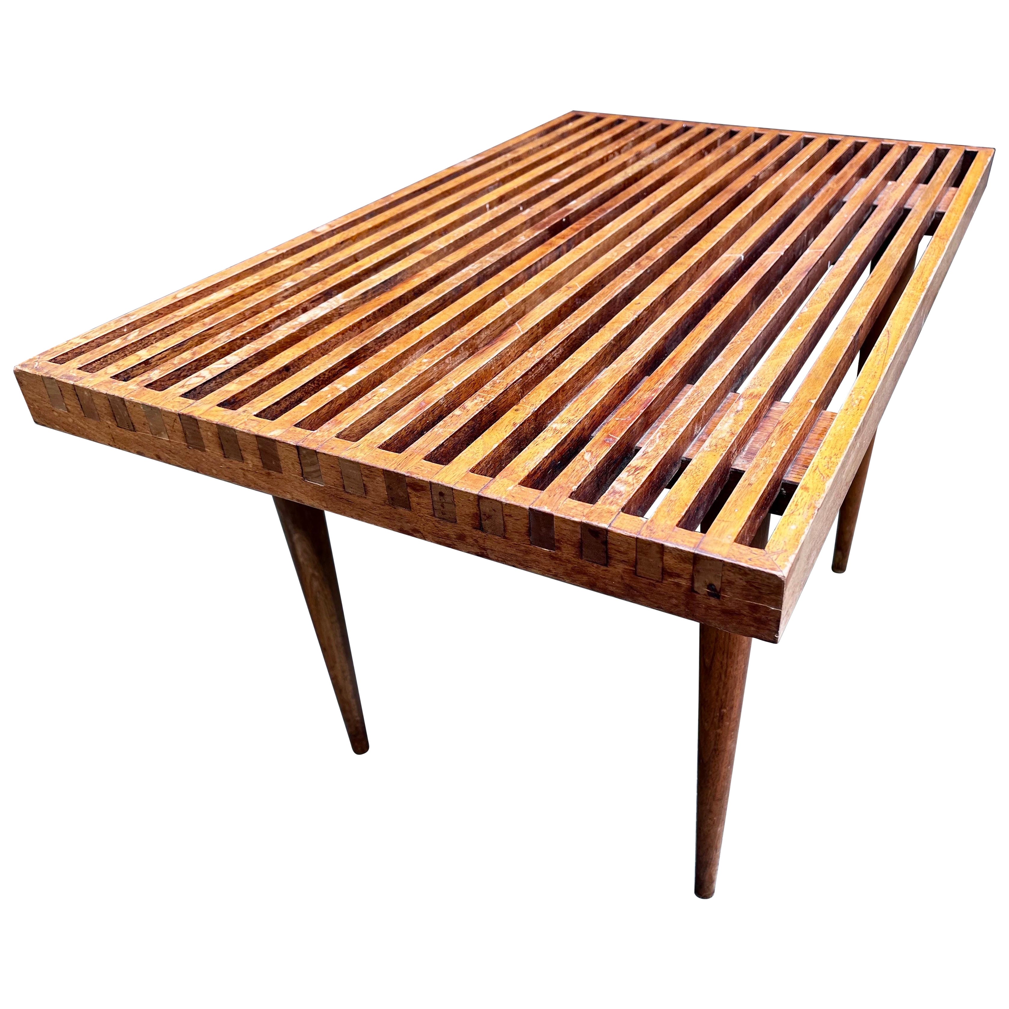 Vintage Small Slatted Bench on Tapered Legs by Mel Smilow