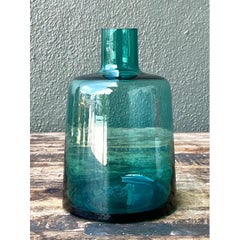 Petit vase vintage en verre bleu sarcelle