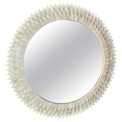 Vintage Small Tessellated Stone Mosaic Marble Round Wall Mirror