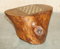 ViNTAGE SMALL TREE STUMP CHESSBOARD CHESS TABLE WITH HIDDEN DRAWER