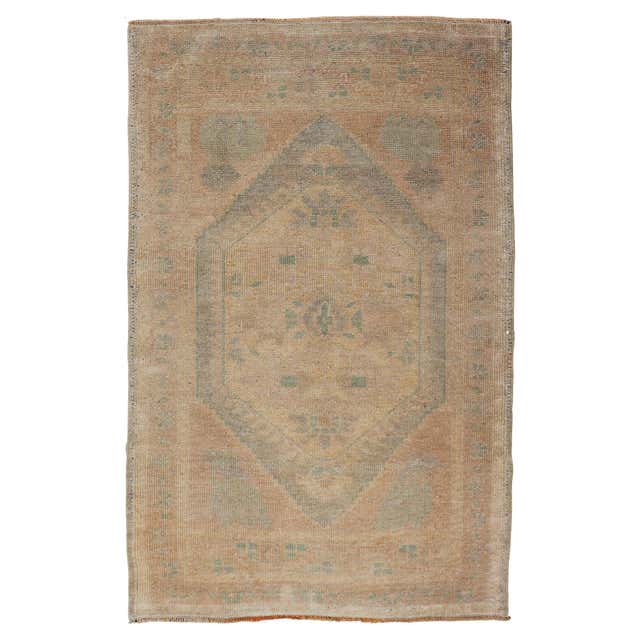Antique Turkish Bergamo Oriental Rug, Small Square Size, with Pillars ...
