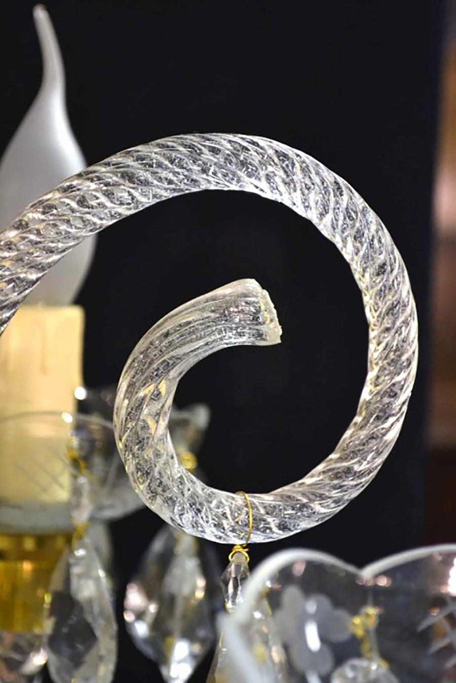 20ième siècle Petit lustre vénitien à 4 lumières en cristal 20ème siècle en vente