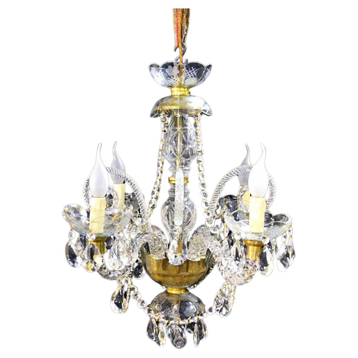 Vintage Small Venetian 4 Light Crystal Chandelier 20th Century For Sale