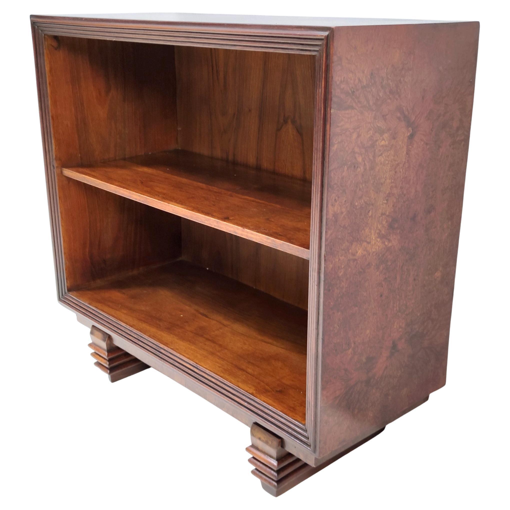 Vintage Small Walnut and Birch Root Art Deco Bookcase, Italy
