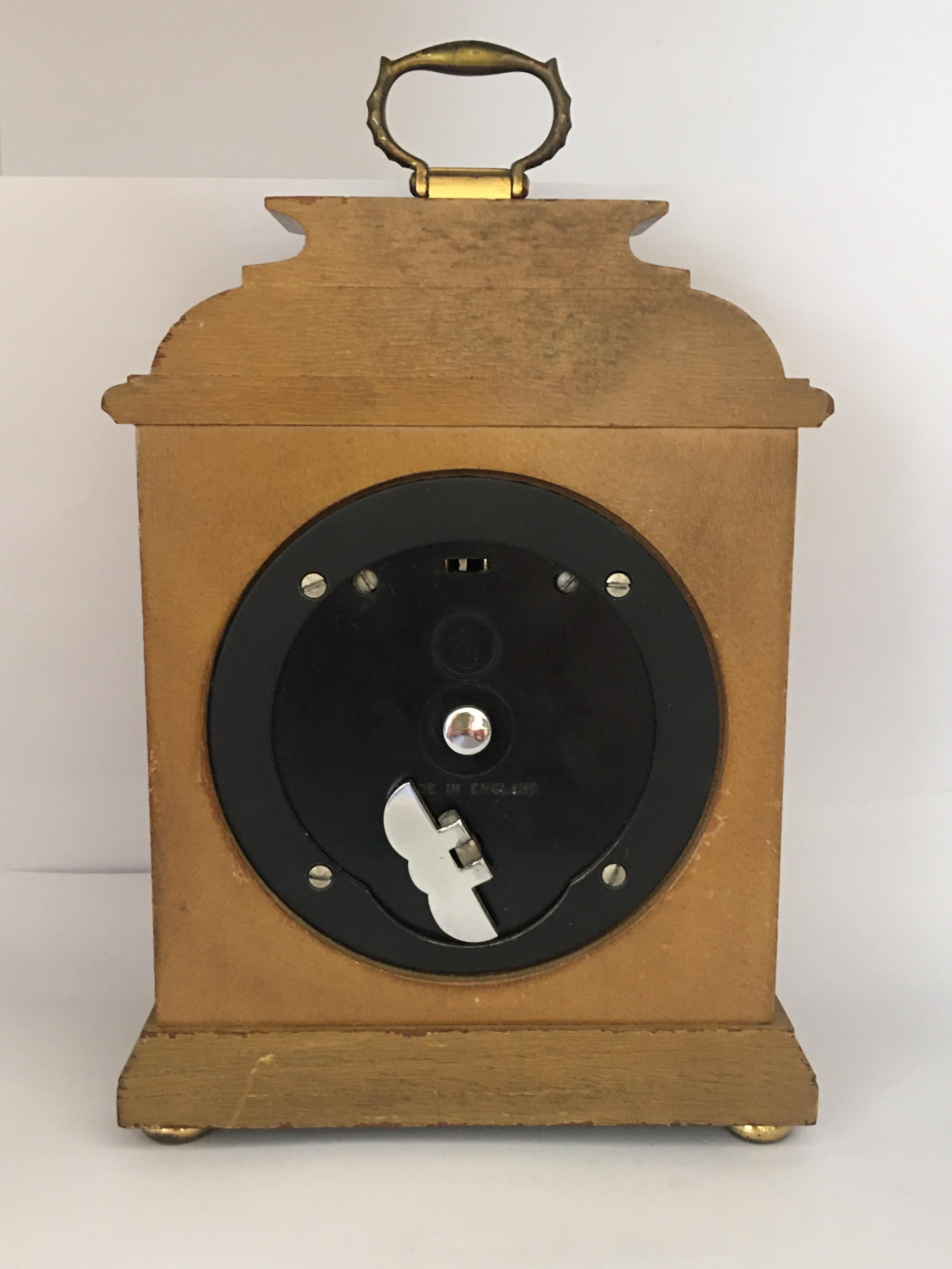 Mid-20th Century Vintage Small Wooden Elliot London Mantel Clock For Sale