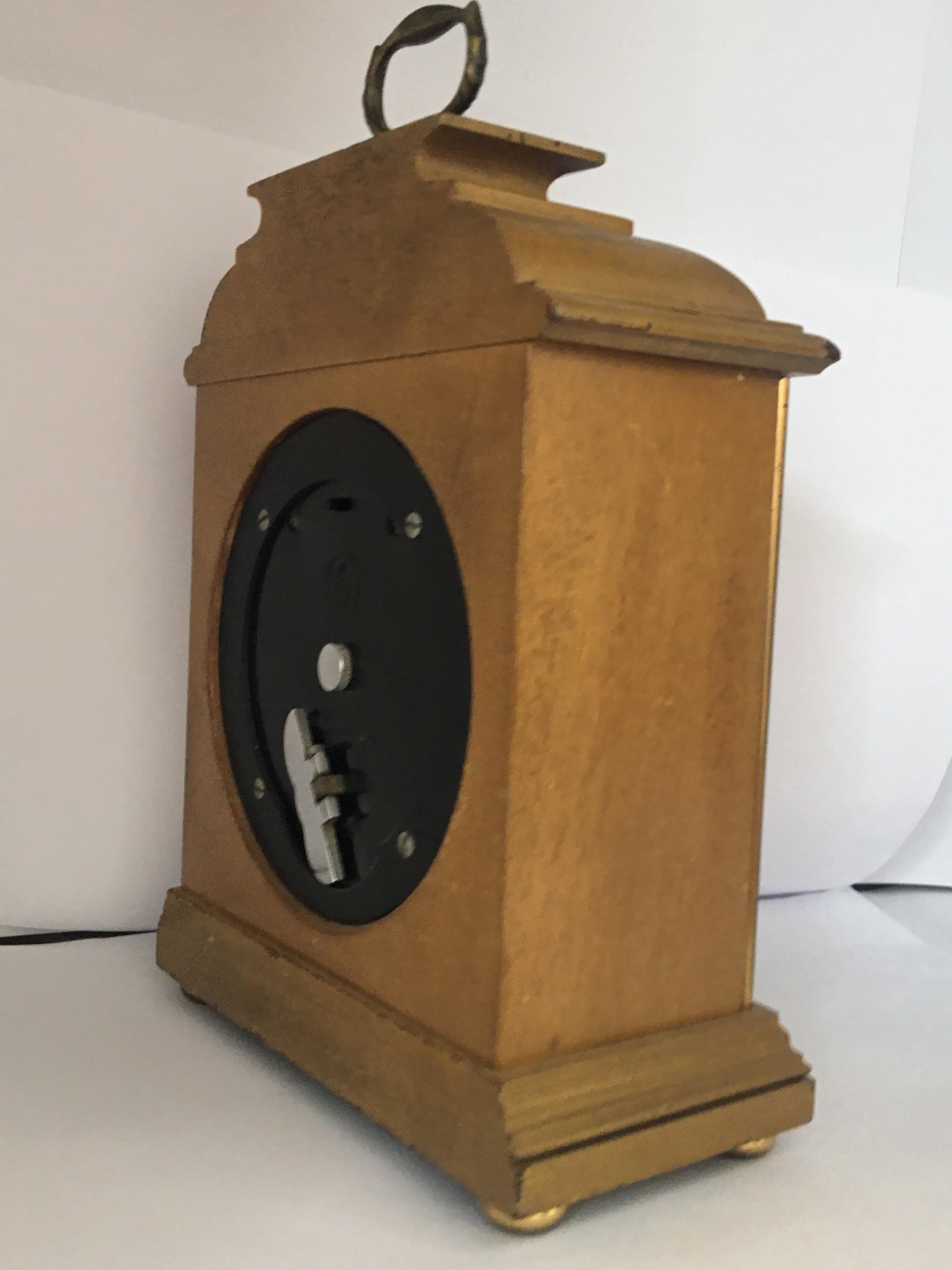 Walnut Vintage Small Wooden Elliot London Mantel Clock For Sale
