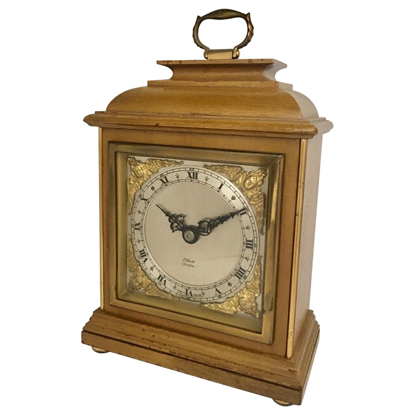 Vintage Small Wooden Elliot London Mantel Clock