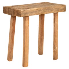 Vintage Small Work Table with Thick Slab Wood Top