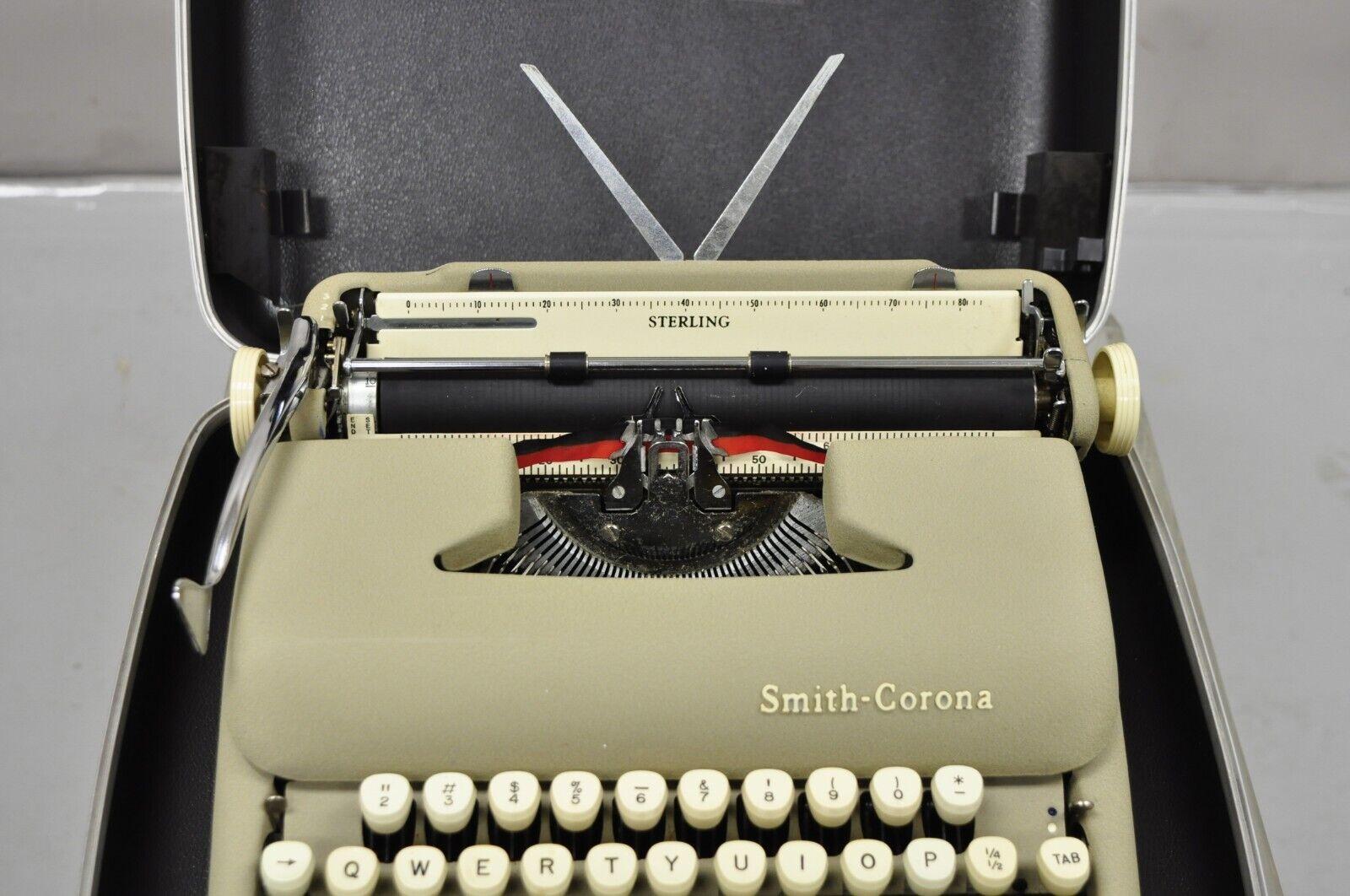 Late 20th Century Vintage Smith Corona Sterling Manual Portable Typewriter with Hard Case For Sale