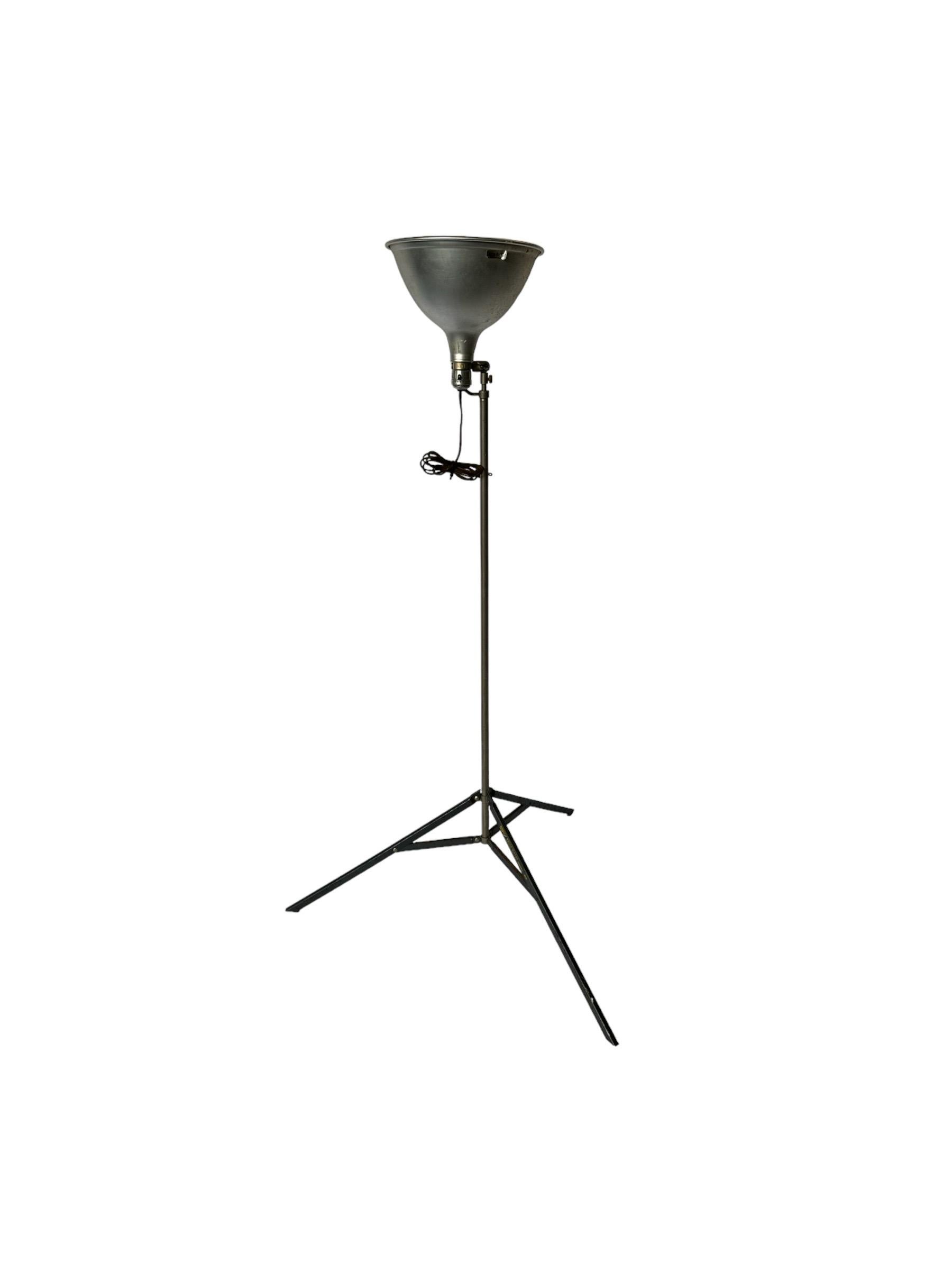 Metal Vintage Smith Victor Adjustable Height Industrial Tripod Floor Lamp For Sale