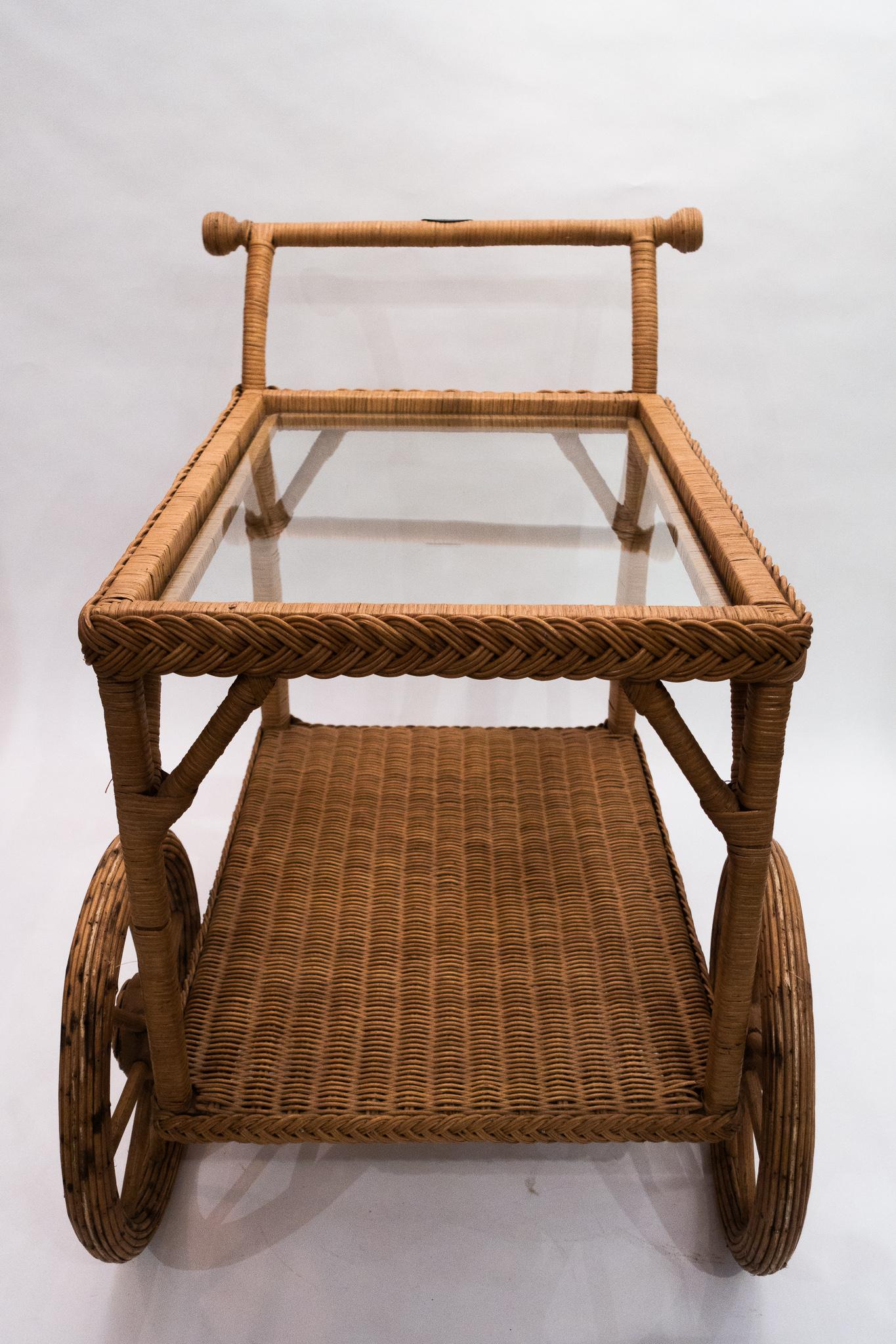 Vintage Smithsonian Collection Henry Link Wicker Bar or Tea Cart 1