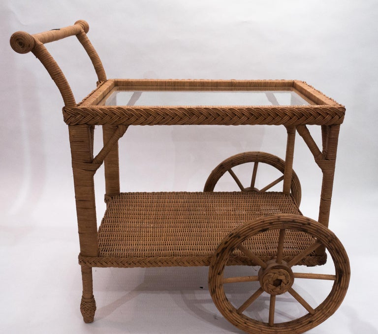 Vintage Smithsonian Collection Henry Link Wicker Bar Or Tea Cart