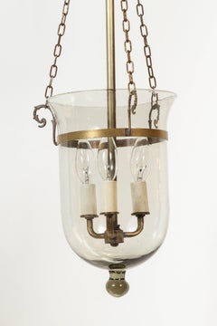 Vintage Smoke Glass Bell Jar Hanging Light with Decorative Chain, Newly Rewired
