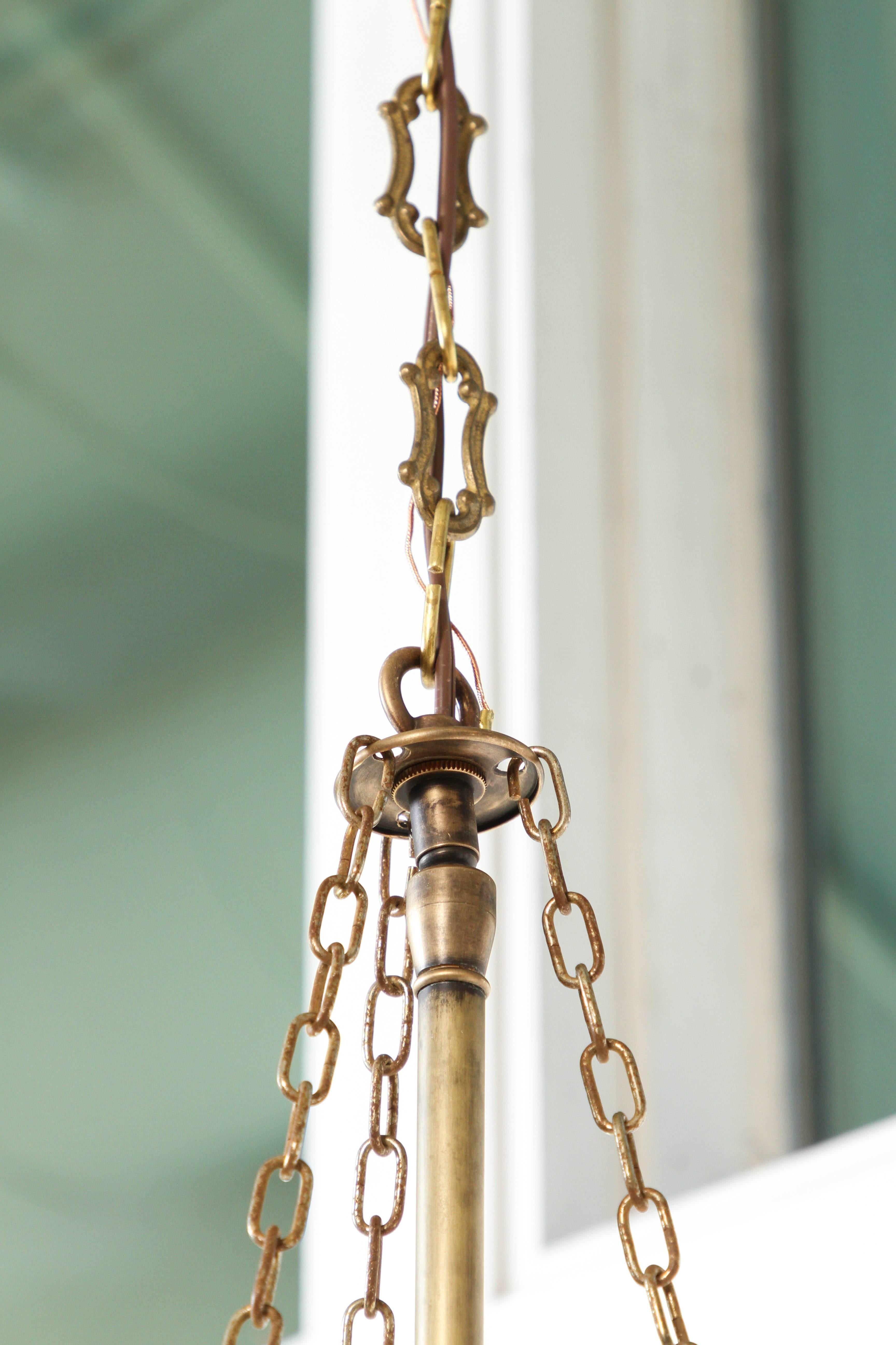 Vintage Smoke Glass Bell Jar Hanging Light with Decorative Chain, Newly Rewired In Excellent Condition In Pasadena, CA