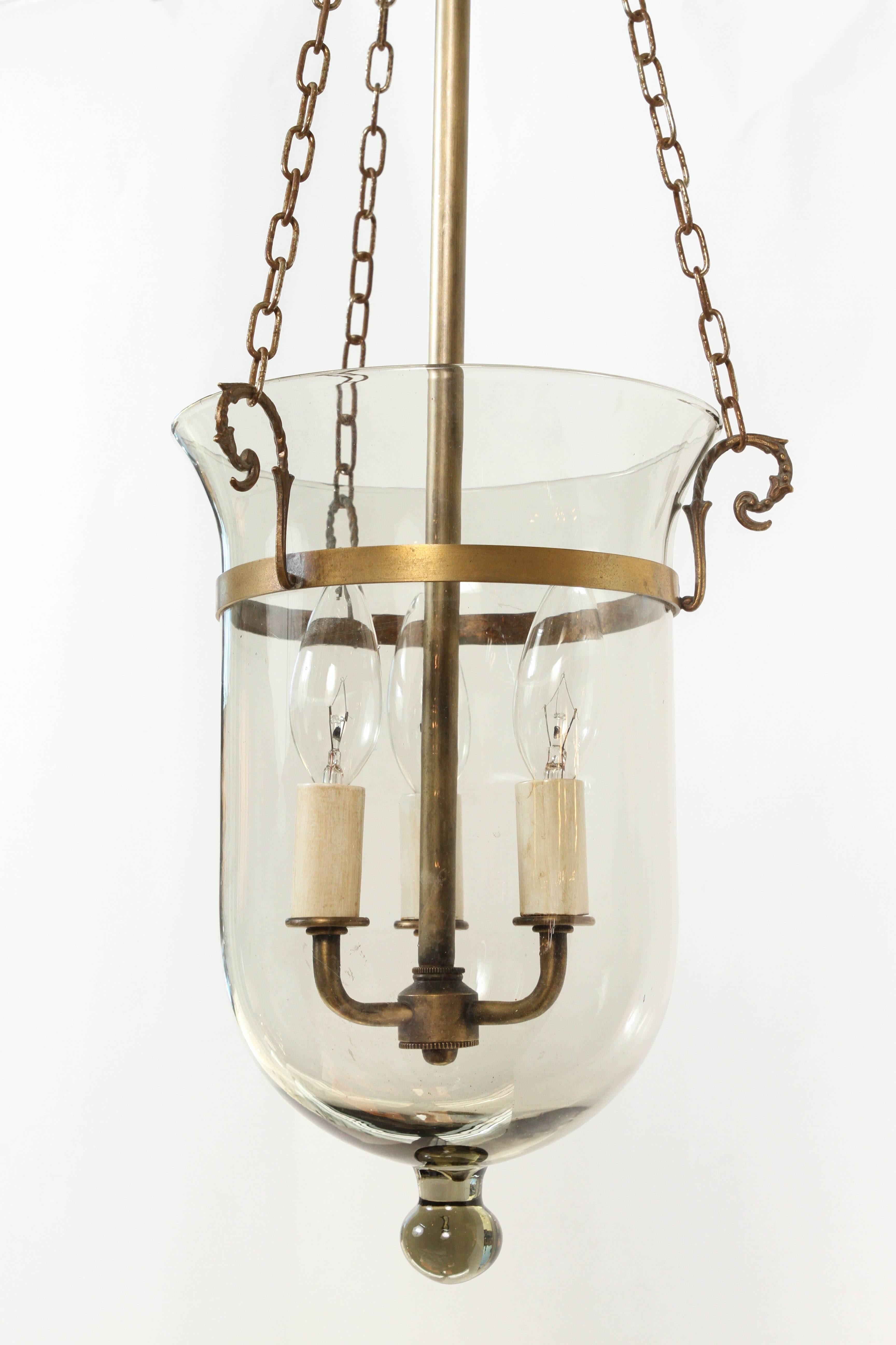 20th Century Vintage Smoke Glass Bell Jar Hanging Light with Decorative Chain, Newly Rewired