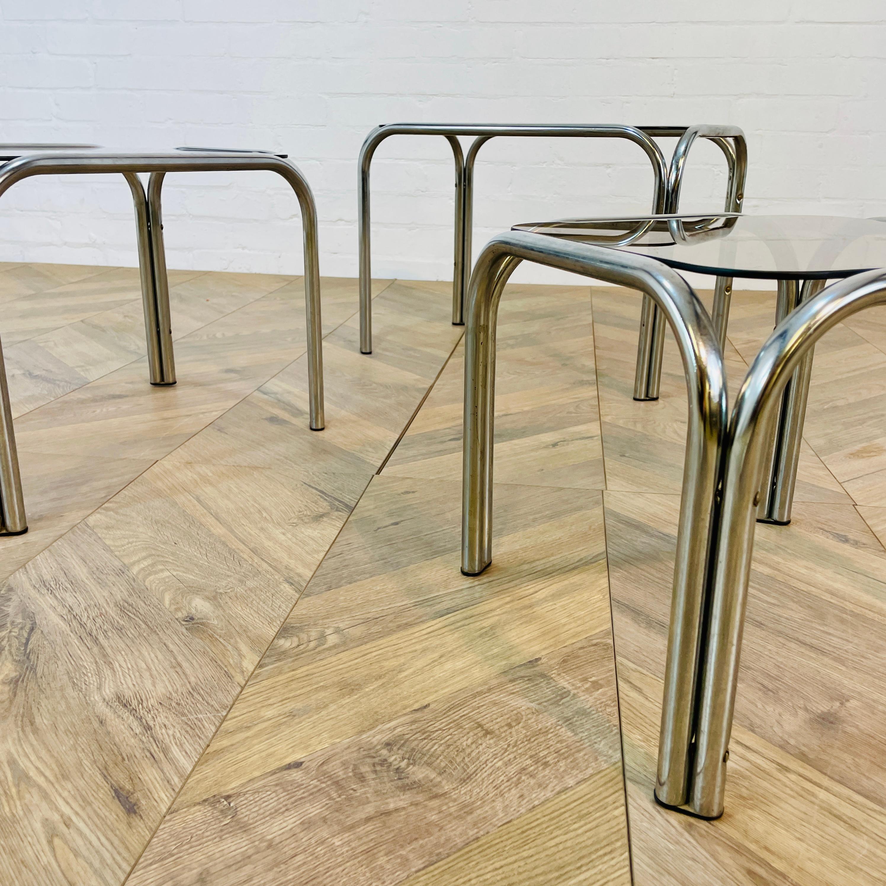 Vintage Smoked Glass + Chrome Nest of Tables, Set of 3, 1970s For Sale 7