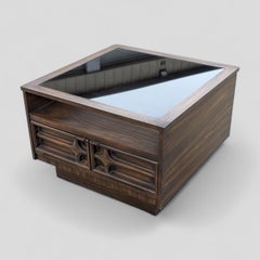 Vintage Smoked Glass Coffee Table with Storage Drawers