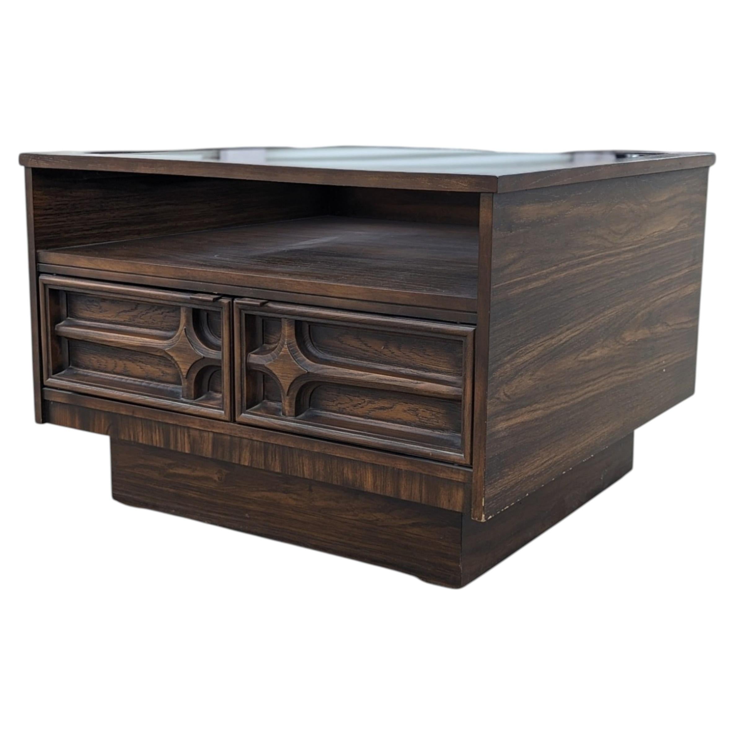 Vintage Smoked Glass Coffee Table with Storage Drawers For Sale