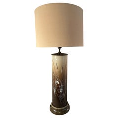 Vintage Smoked Glass Etched Wheat Table Lamp with Cream Fabric Shade