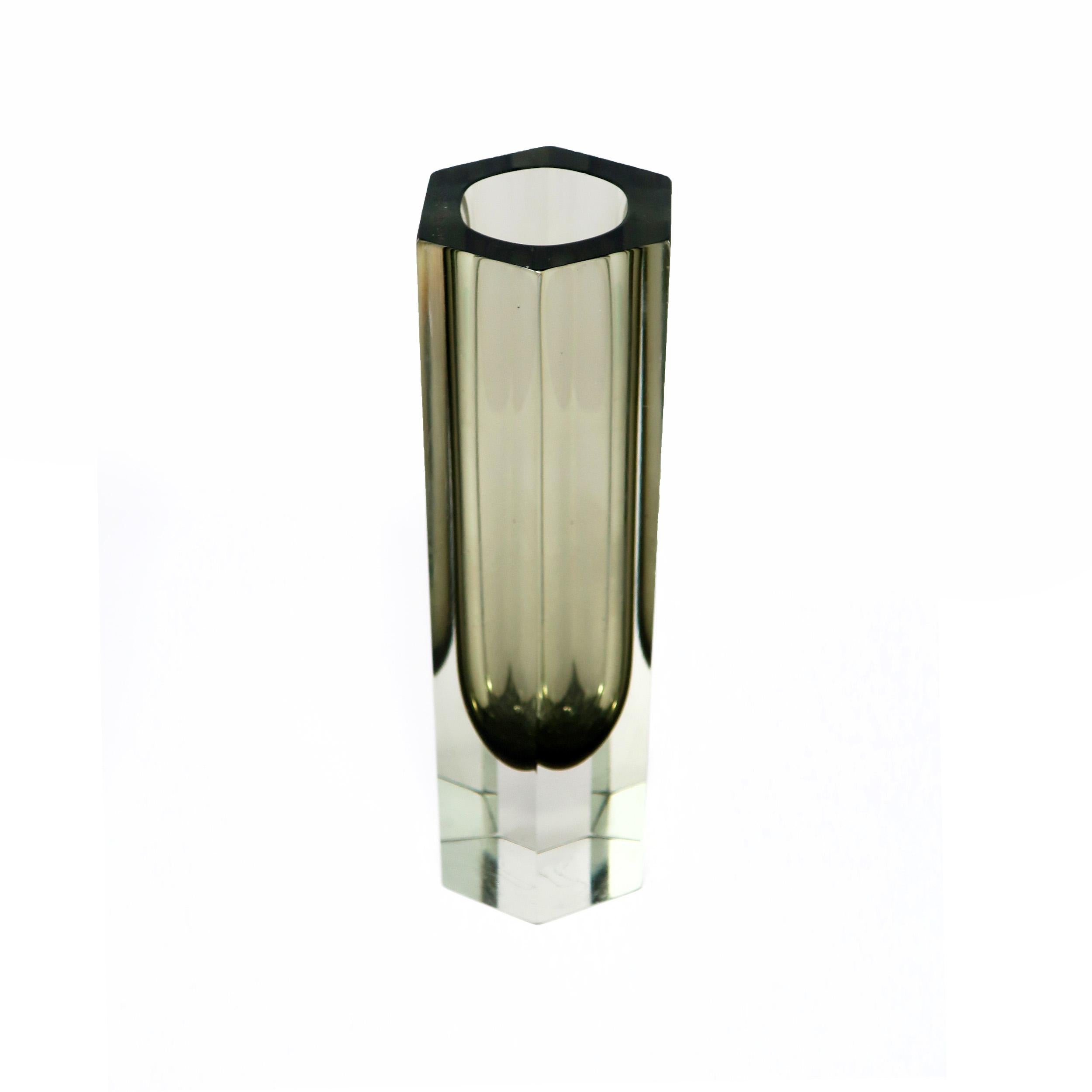 Mid-Century Modern Vintage Smoked Glass Faceted Sommerso Vase