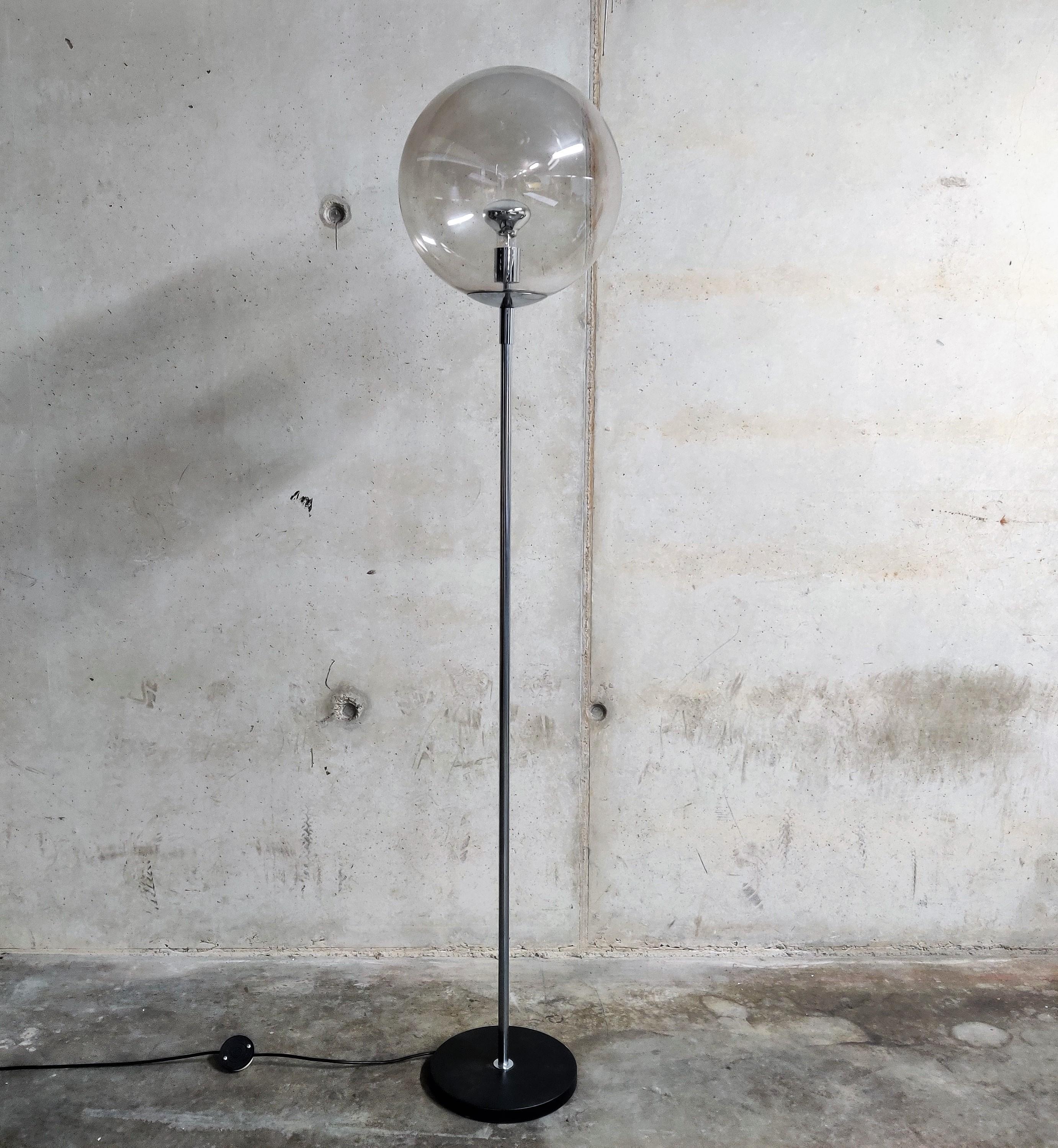 Mid-Century Modern Vintage Smoked Glass Floor Lamp, 1970s For Sale