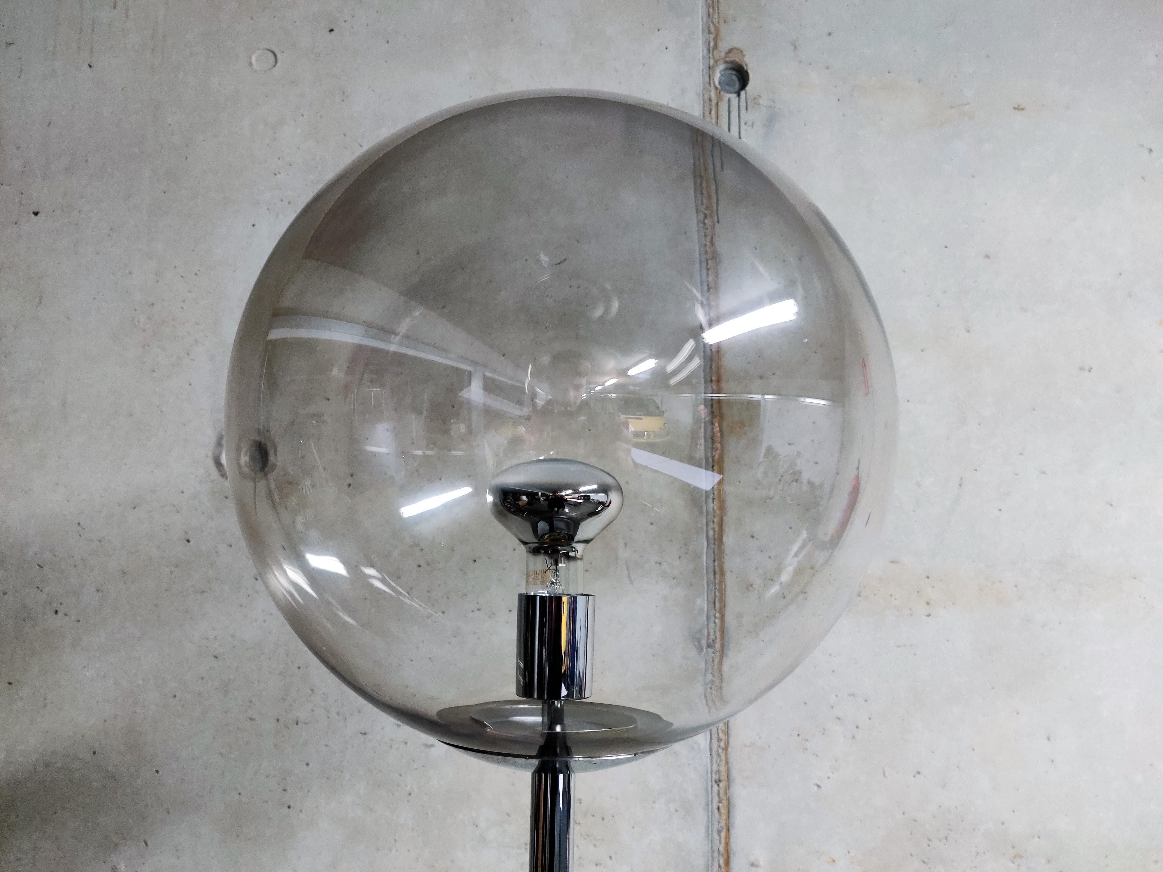 Dutch Vintage Smoked Glass Floor Lamp, 1970s For Sale