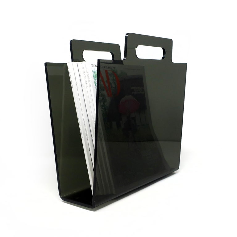 Vintage Smoked Lucite Magazine or Record Rack For Sale at 1stDibs