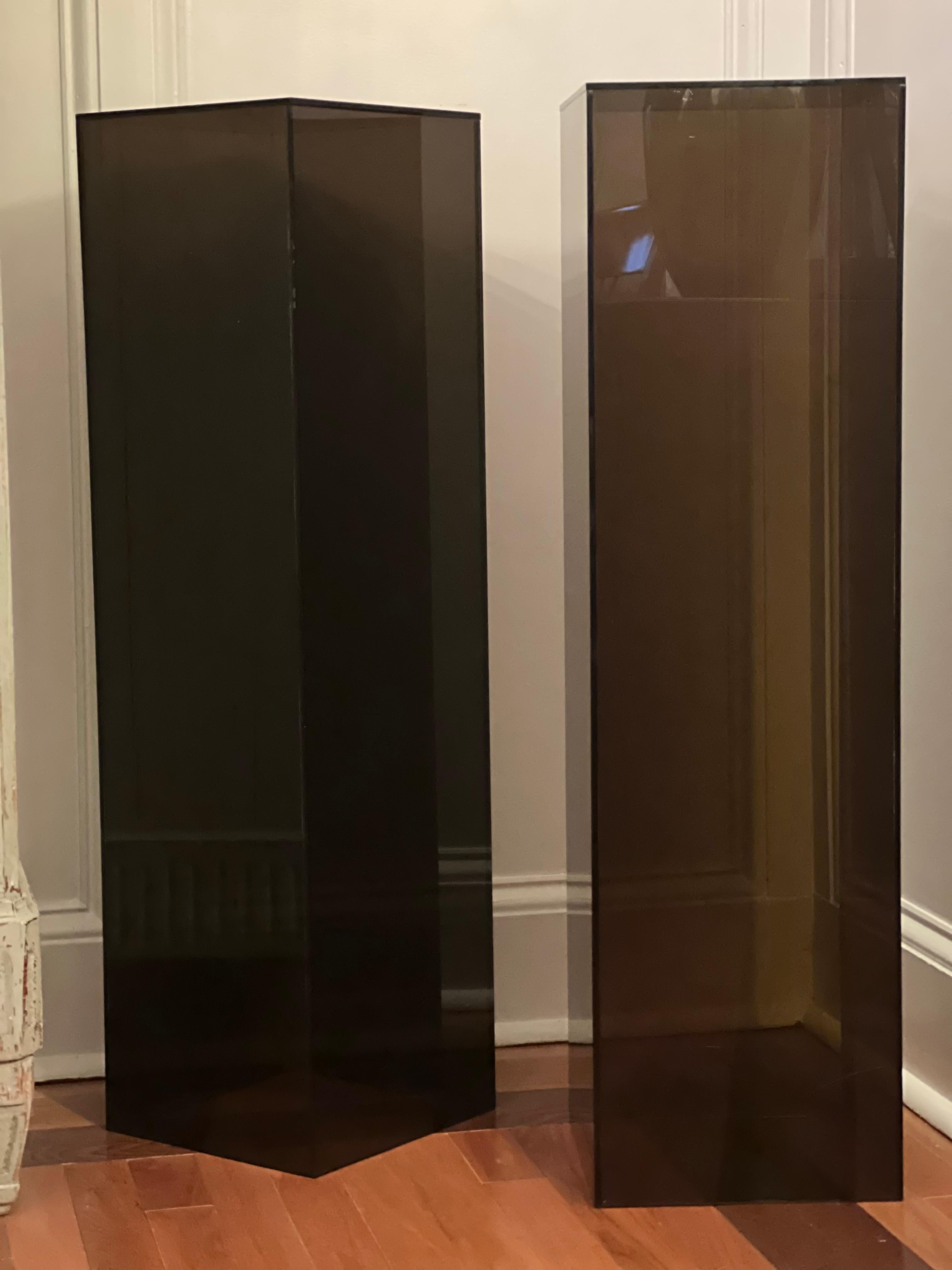 Vintage Smoked Lucite Pedestals, a Pair In Good Condition In Doylestown, PA