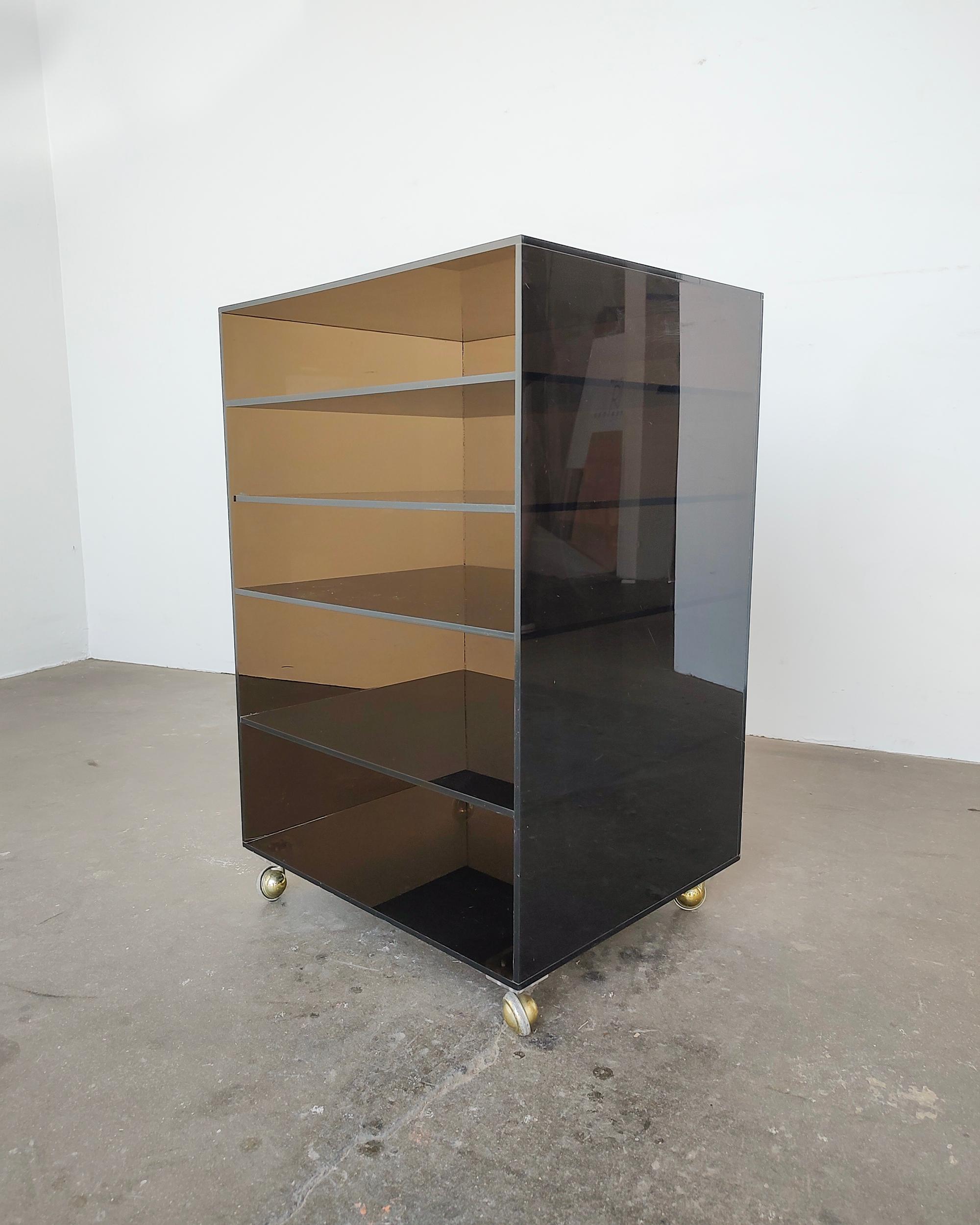Mid-Century Modern Vintage Smokey Acrylic Cart on Wheels 1970s For Sale