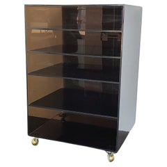 Vintage Smokey Acrylic Cart on Wheels 1970s