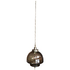 Smokey Glass and Brass Hanging Pendant Light with Chain
