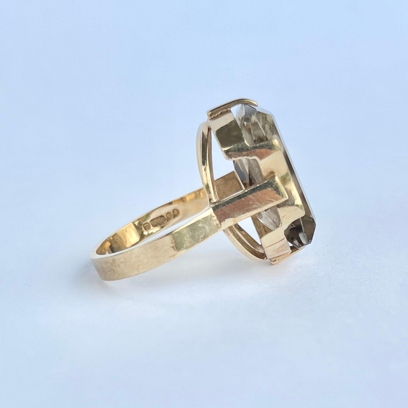 Modern Vintage Smokey Quartz and 9 Carat Gold Cocktail Ring For Sale