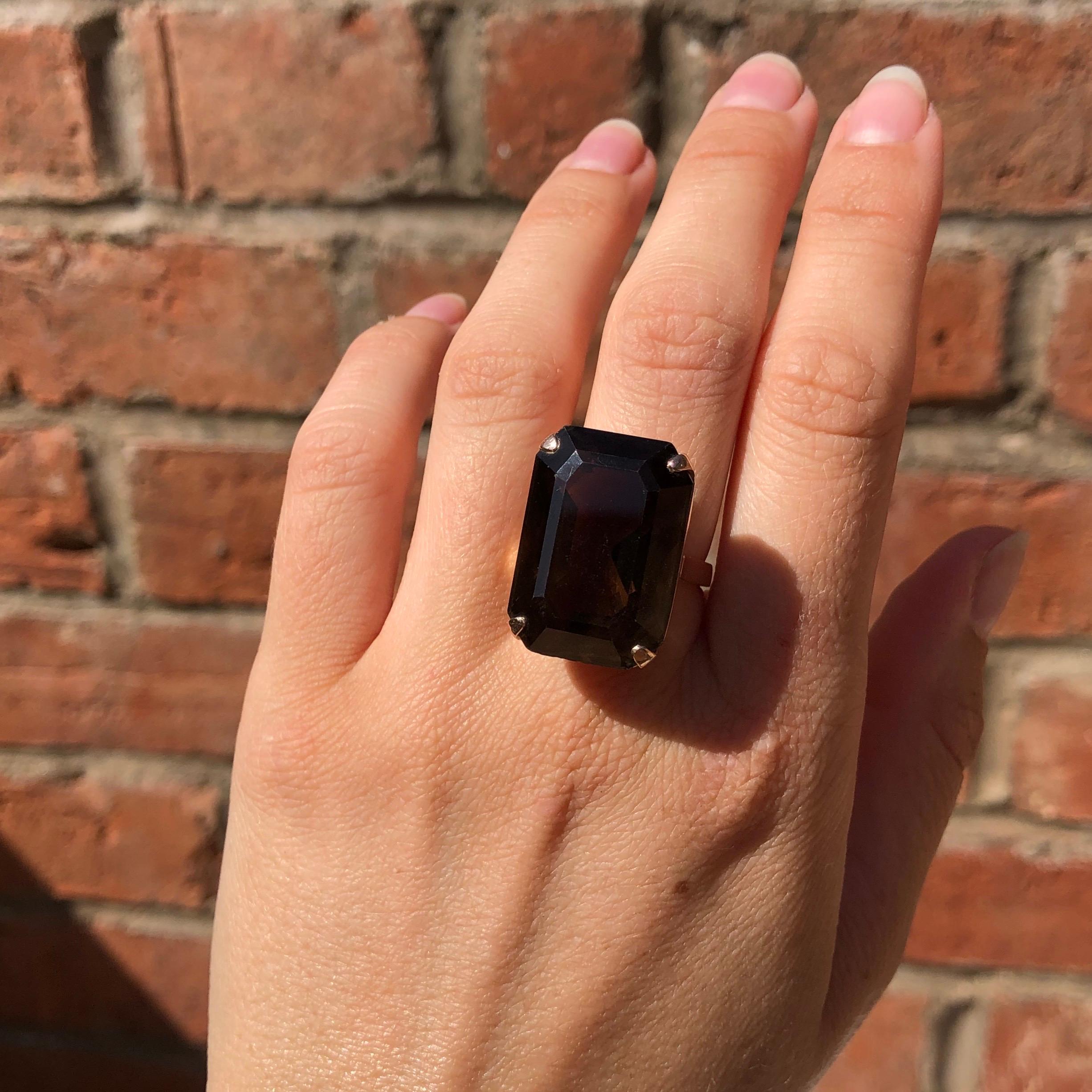 Women's Vintage Smokey Quartz and 9 Carat Gold Cocktail Ring For Sale