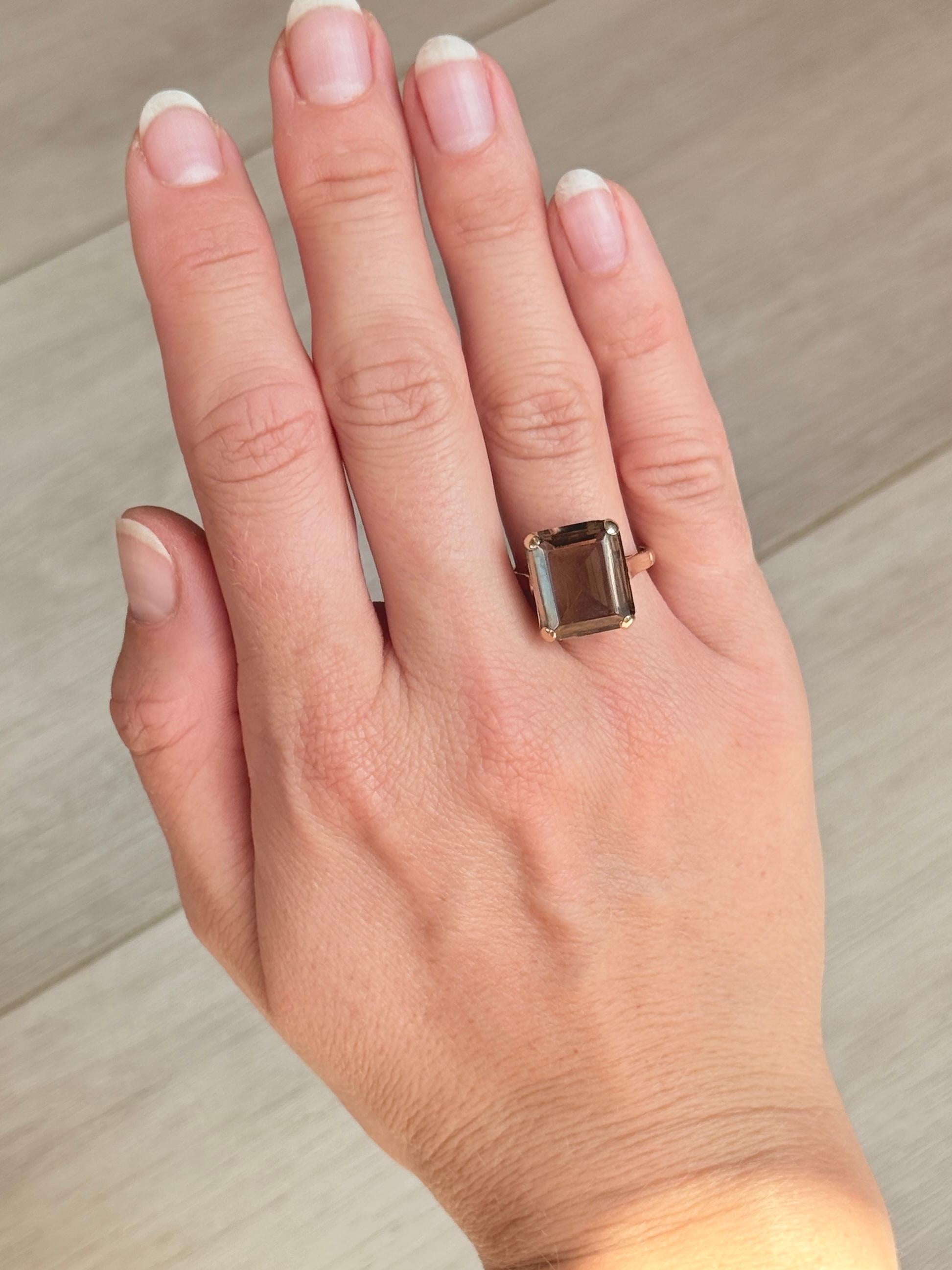 De las mujeres Anillo de cóctel vintage de cuarzo ahumado y oro de 9 quilates en venta