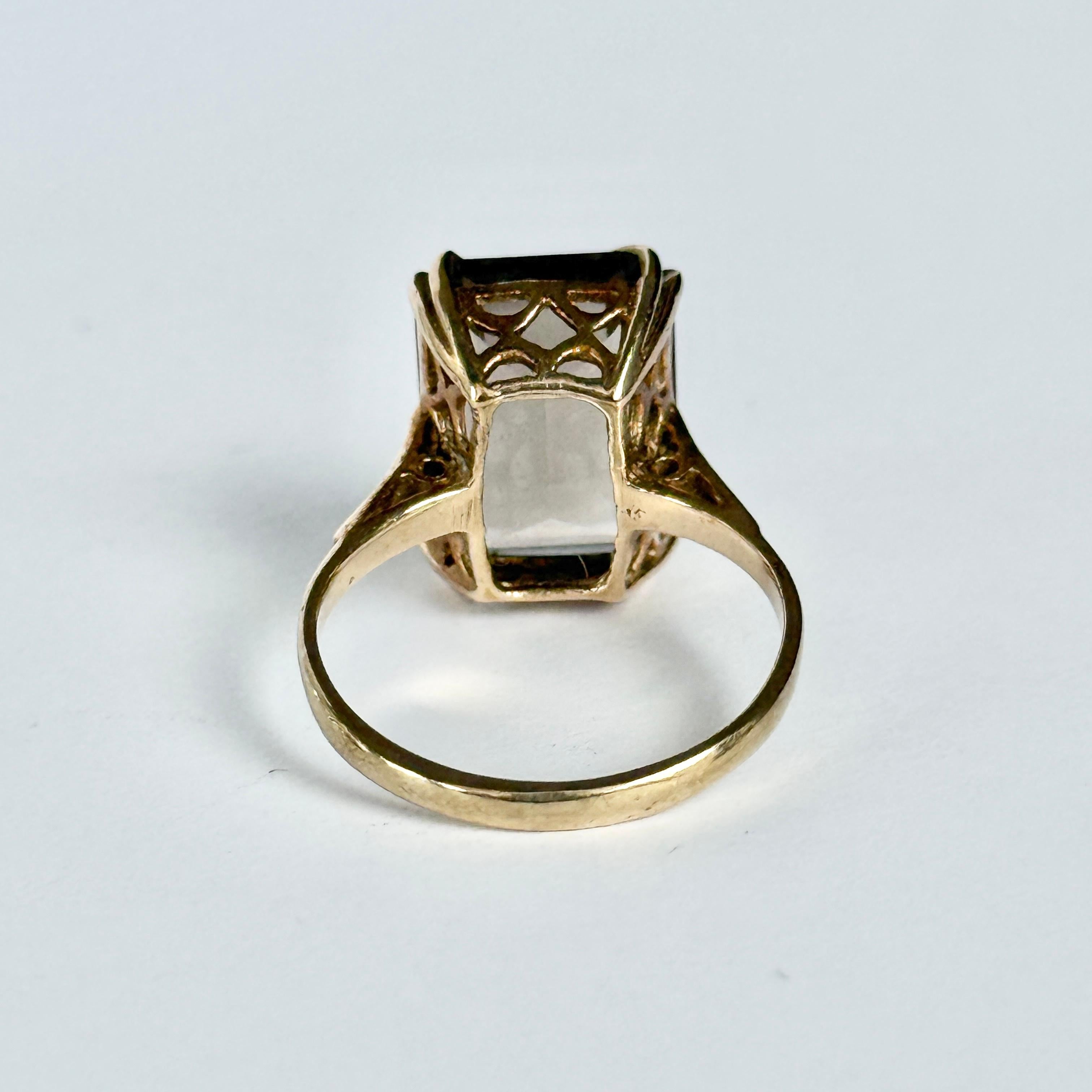 De las mujeres Anillo de cóctel vintage de cuarzo ahumado y oro de 9 quilates en venta