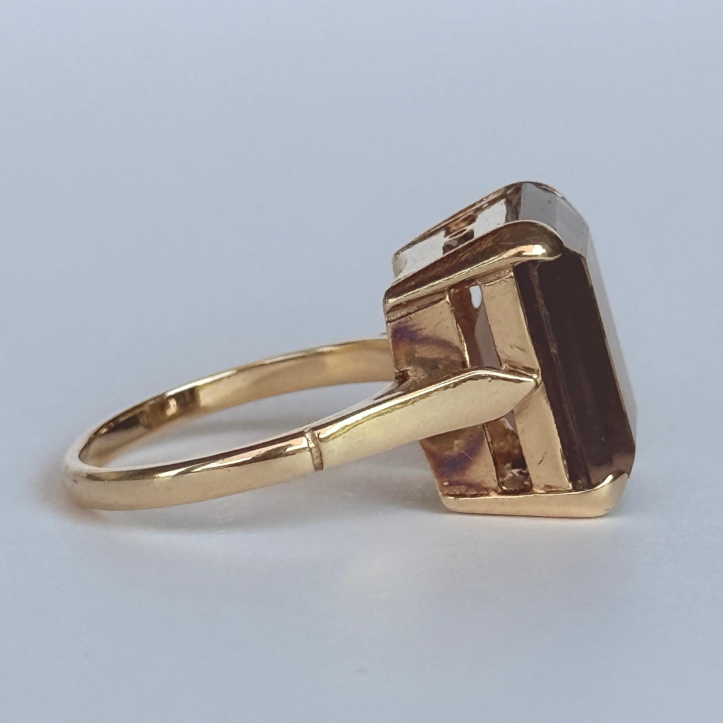 Anillo de cóctel vintage de cuarzo ahumado y oro de 9 quilates en venta 2