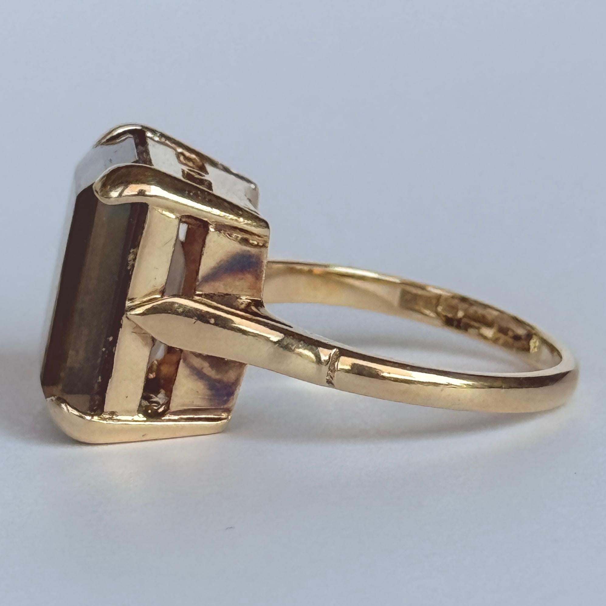 Anillo de cóctel vintage de cuarzo ahumado y oro de 9 quilates en venta 3
