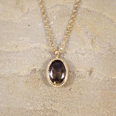 Vintage Smokey Quartz Pendant Necklace on Yellow Gold Belcher Chain