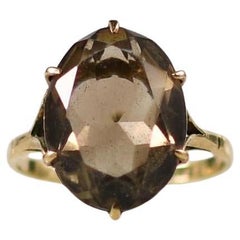 Vintage Smokey Topaz Solitaire 9K Gold Ring by Charles Lyster & Son in UK 1976