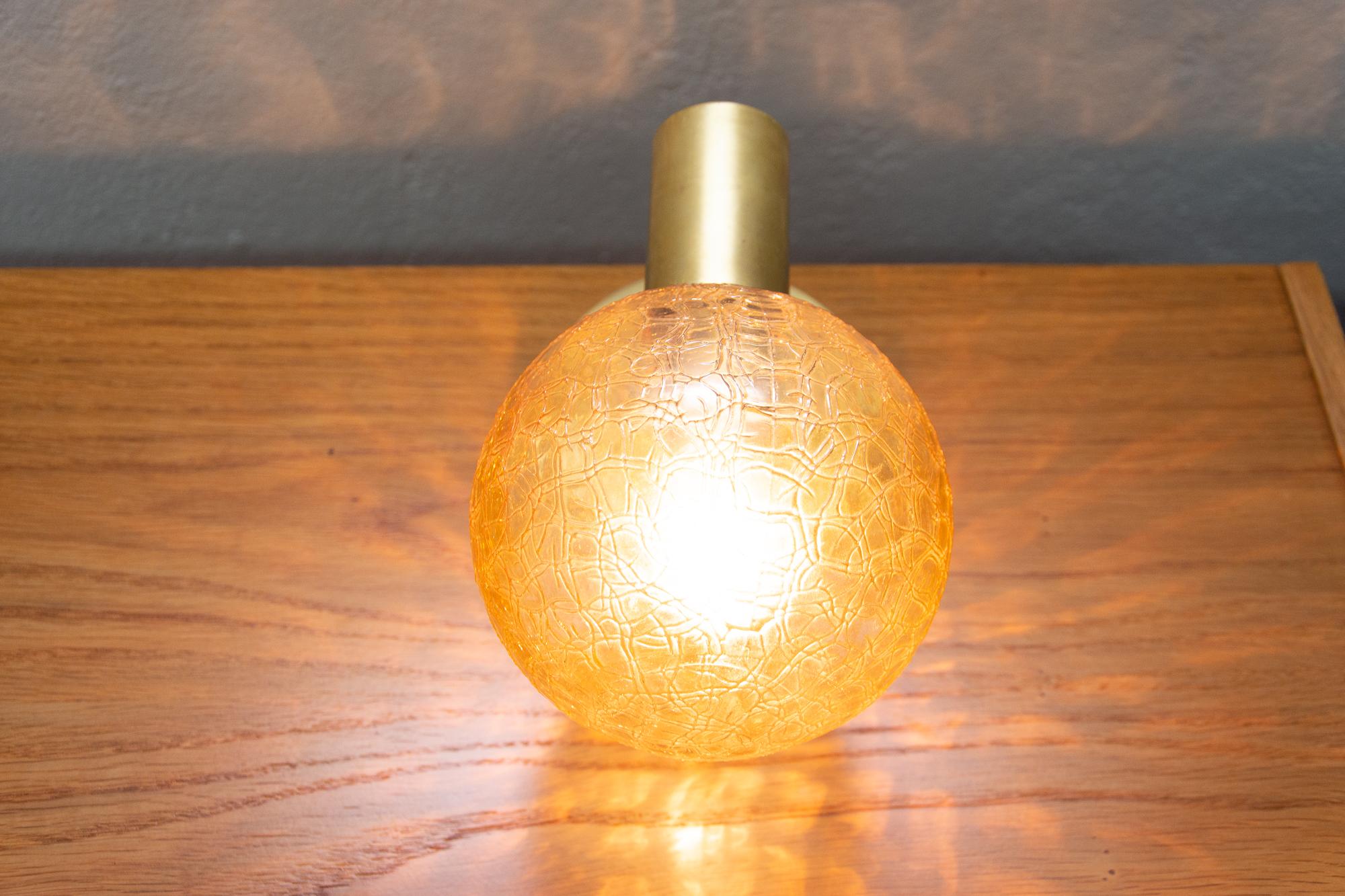 Vintage midcentury wall lamp from the 1970s. It was produced by Kamenicky Šenov. The lamp is fully functional. Very well preserved condition. Smoky glass, brass stand. One E-14 Bulb. 250 V.