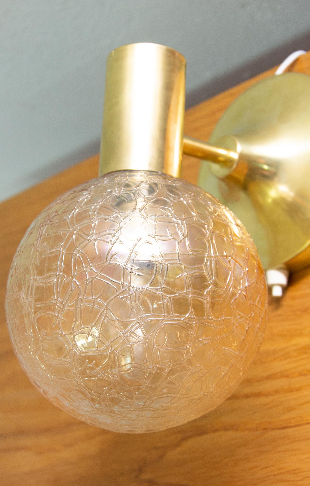 Brass Vintage Smoky Glass Wall Lamp by Kamenicky Senov, 1970s For Sale