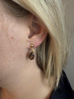 Vintage Smoky Quarts Dangle Screw Back Style Earrings